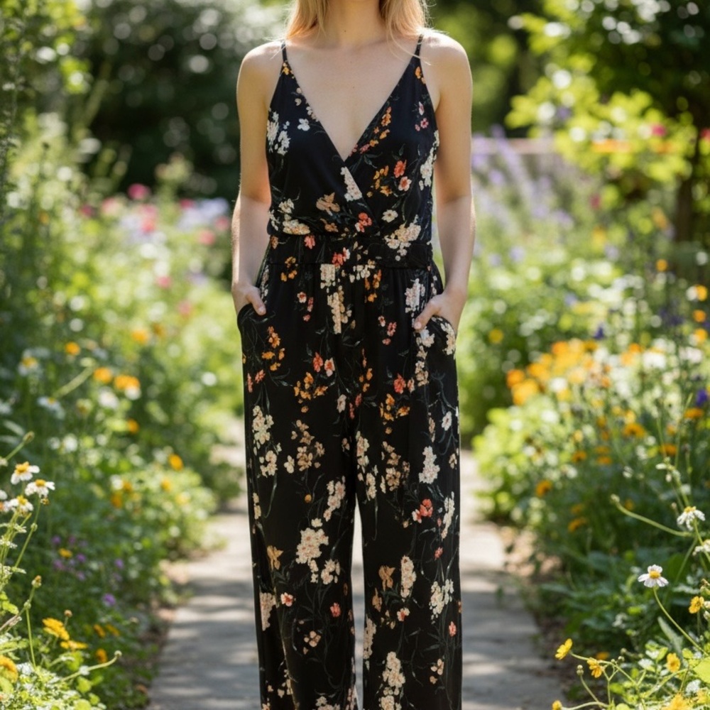 Kaileigh Black Floral Jumpsuit